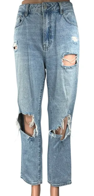 Pacsun Women's Blue Distressed Light Wash High Rise Straight Denim Jeans Size 29 thumbnail 1