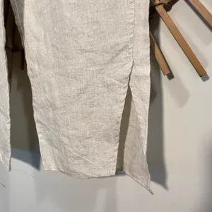 Grade & Gather Women’s Beige Linen Cropped Pants w Side Slit LNC Coastal Ltwght thumbnail 4