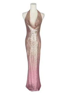 Hello Molly - NWT Diamond Entrance Pink Gold Sequin Halter Maxi Dress Size S thumbnail 3