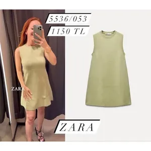 Zara Knit Mini Dress Women Small Sage Green A-Line Sleeveless Crew Neck 5536/053 thumbnail 2