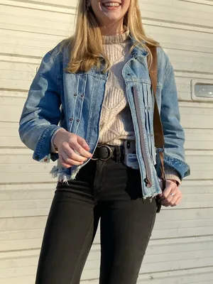 Free People Pleated Cropped Raw Hem Denim Jacket thumbnail 2