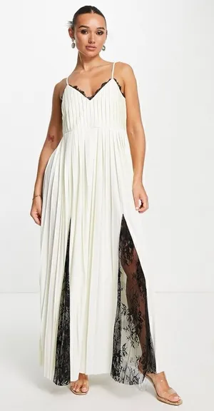 ASOS Cami Pleated Maxi Dress with Lace Trim Size 4 thumbnail 1