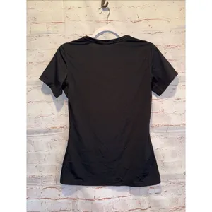 Nike Black Short Sleeve Dri-FIT V-Neck Top White Swoosh Womens Large thumbnail 4