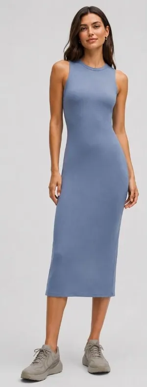 Lululemon All Aligned Ribbed Nulu Midi Dress‎ Washed Denim Size 2 thumbnail 1