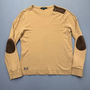 Lauren Ralph Lauren Tan Long Sleeve Shirt Zipper Shoulder Elbow‎ Patches XL thumbnail 1