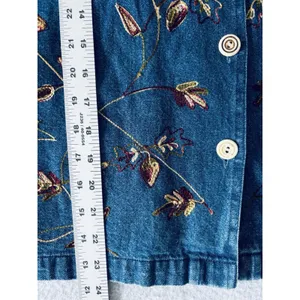 Vintage‎ Tantrums Embroidered Floral Denim Shirt Jacket Button Front Fall Leaves thumbnail 7