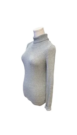 Basic Editions Women's Silver Metallic Ribbed Turtleneck Long Sleeve Sweater thumbnail 4