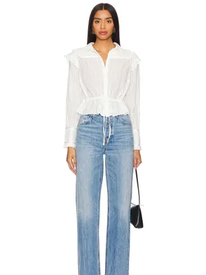 Free People Solid Daybreak Cottage Dainty Classic Blouse in Optic White thumbnail 2