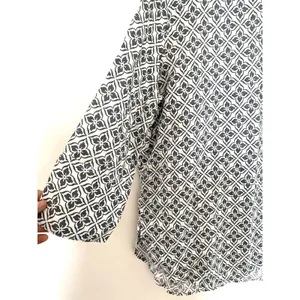 Zara Linen Blouse 3/4 Sleeve Button Front Print Shirt Womens Chic Top Sz L thumbnail 9