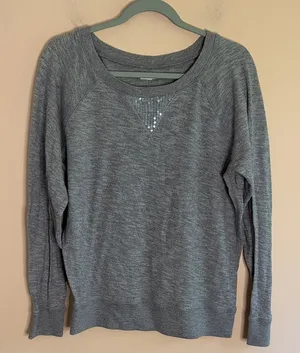 Aerie ALO Yoga Gray Sequin Accent Sweatshirt thumbnail 1