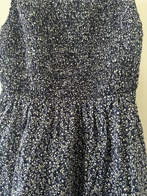 Old Navy 100% Cotton Navy Blue Floral Smocked Midi Dress Large Coastal thumbnail 4