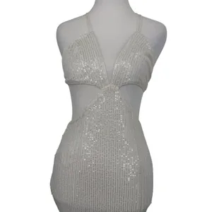 Hello Molly White Sequin‎ Cutout Midi Dress V-Neck Tie Back Formal Gown XS US 2 thumbnail 3