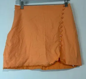 Blue Rain X Francesca’s Women’s Linen Blend Button Detail Mini Skirt Orange Med thumbnail 1