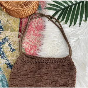 Vintage No Brand Neutral Brown Boho Knit Shoulder Bag Purse thumbnail 2