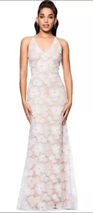 NWT Betsy & Adam Women's Embellished Floral Soutache Sleeveless Gown Dress White thumbnail 1
