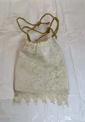 Vintage 70s cream lace elbow handbag gold handle coquette fairy Ren Fair cosplay thumbnail 1