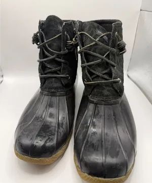 Sperry Saltwater Black Leopard Suede Duck Boots Womens 10 Ankle Rain‎ Boots thumbnail 1