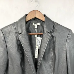 Max Studio Women Faux Leather Blazer Jacket Size M Black Sleek Indie Edgy Chic thumbnail 3