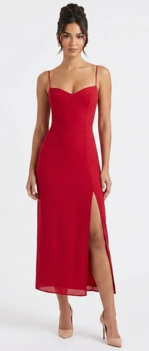 Reformation Kourtney Midi Dress Red Spaghetti Strap Sweetheart Neck Size 8 thumbnail 1