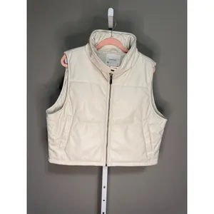 Anthropologie Cream‎ Faux Leather Puffer Vest L Minimalist Cozy Quiet Luxury thumbnail 2