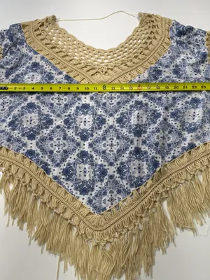 Umgee Blue & Beige Crochet Fringe Top Size 1x thumbnail 4