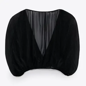 ZARA METALLIC THREAD SHEER CROP TOP in Black Gold, Size XS, NWT thumbnail 6