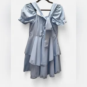 Shein Light Blue Tiered Mini Dress Size Small Cinderella Ruffle Coquette Sweet thumbnail 4