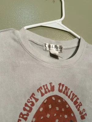 Cut & Paste Women's Size Small T-Shirt Ribbed Beige Trust The Universe Mushroom thumbnail 3