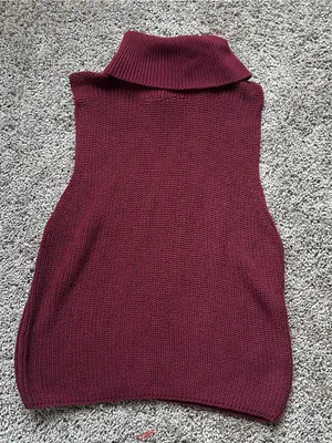 Sleeveless Turtleneck Knit Sweater Vest - Burgundy thumbnail 1