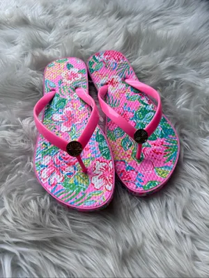 Lily Pulitzer Pink Multi Color Flip Flops Size 8 Women's thumbnail 2