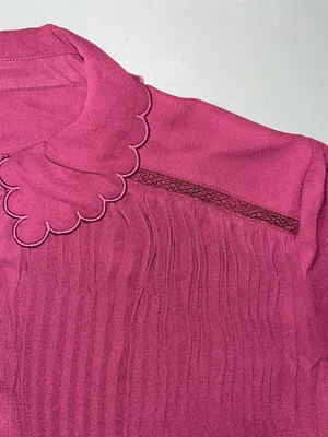 Nanette Lepore NWT Size XL Merlot Scalloped Collar Pleated Button Up Blouse Top thumbnail 4