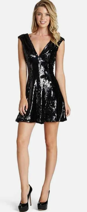 Dress the Population Marilyn Sequin Sleeveless V-Neck Mini Dress Black Sz Large‎ thumbnail 1