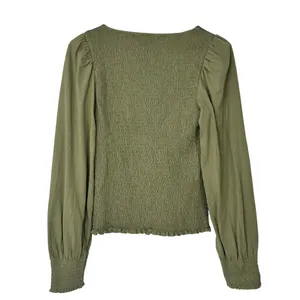 M Olive M Top Green Ralph Lauren Black Label Smocked Jersey Blouson Blouse thumbnail 3