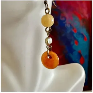 Orange and yellow beaded drop earrings thumbnail 5