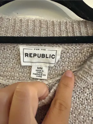 For The Republic Taupe Cable Knit Crewneck Sweater thumbnail 3