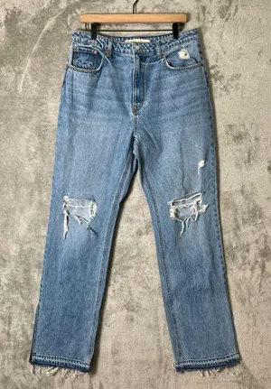 GRLFRND Harlow High Rise Boot Slit Jeans Size 32 Distressed Raw Hem Blue Diamond thumbnail 1