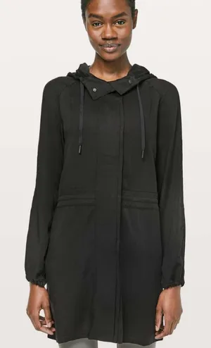 Lululemon City Stroll Lightweight Long Jacket Trench Coat in Black W2299 Sz 6 thumbnail 1