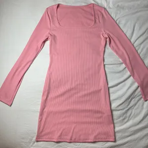 Pink long sleeve square neck fit and flare mini dress thumbnail 4