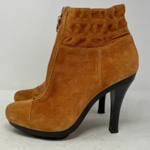 Michael Kors Brown Suede Heeled Zip Booties Size 7.5 thumbnail 1