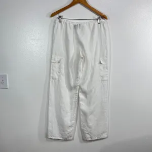 Vintage Y2K Mossimo Linen Wide Leg Cargo Pants White Drawstring Women's Small thumbnail 4