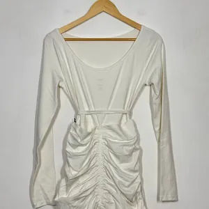 Girlfriend Collective Andi Midi Dress Womens Medium White Ruched Long Sleeve NWT thumbnail 7