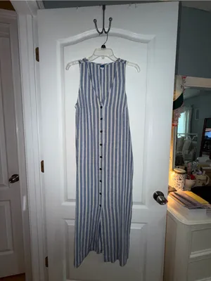 Old Navy Blue and White Vertical Stripe Button-Front Maxi Dress thumbnail 2