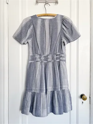Anthropologie • The Somerset Gingham Mini Dress blue white checked cotton ruffle thumbnail 13