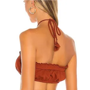 Free People‎ Beach Don't Kill My Vibe Bronzer Brown Halterneck Bandeau Top XS thumbnail 5