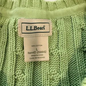 LL Bean Lime Green Cable Knit Cotton Button Up Cardigan Sweater Size LARGE thumbnail 8