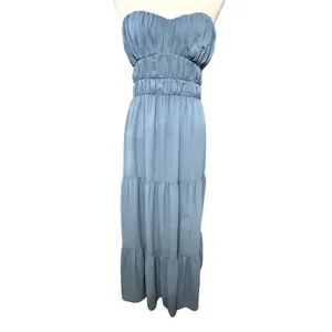 WAYF Talia Tiered Maxi Dress Strapless Smocked Stretchable Bodice Blue W M NWOT thumbnail 2