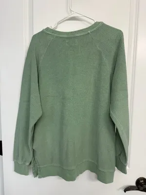 Altar’d State Green Ribbed Smiley Face Oversized Pullover S thumbnail 6