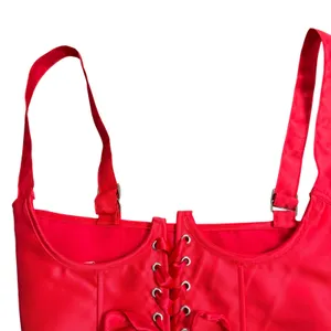 Sugar Thrillz Red Corset Bustier Top Lace Up Boned Halter sexy costume Size M‎ thumbnail 3