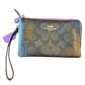 Coach Double Zip Brown & Fuchsia Wristlet Wallet thumbnail 1