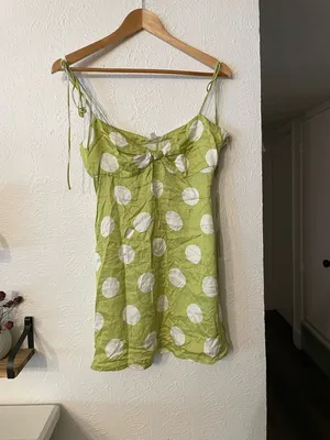 For Love & Lemons Lime Green Polka Dot Adira Mini Dress Medium thumbnail 4